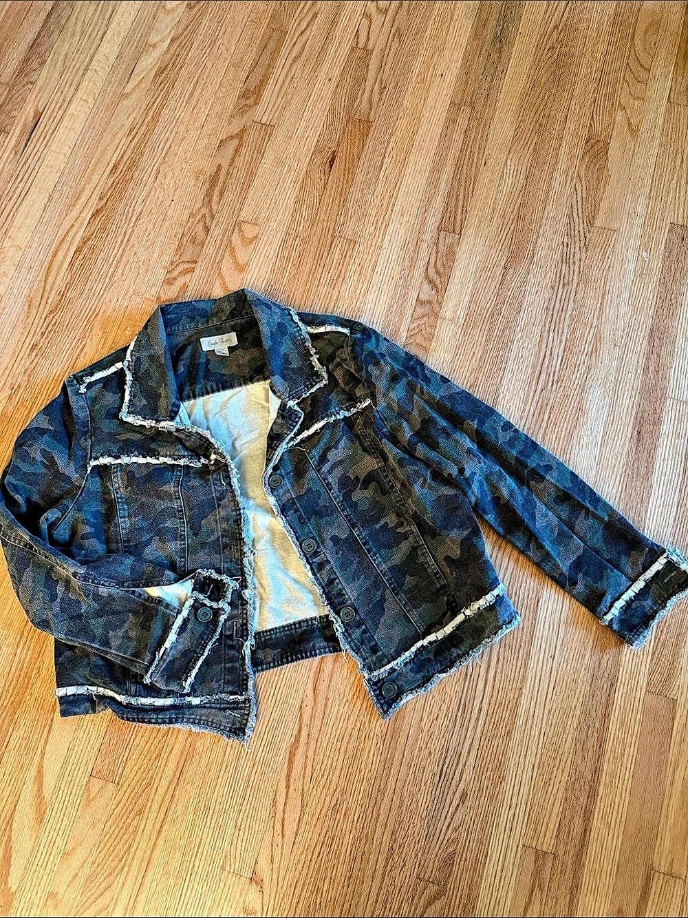 Charlie Paige Camo Distressed Denim Jacket